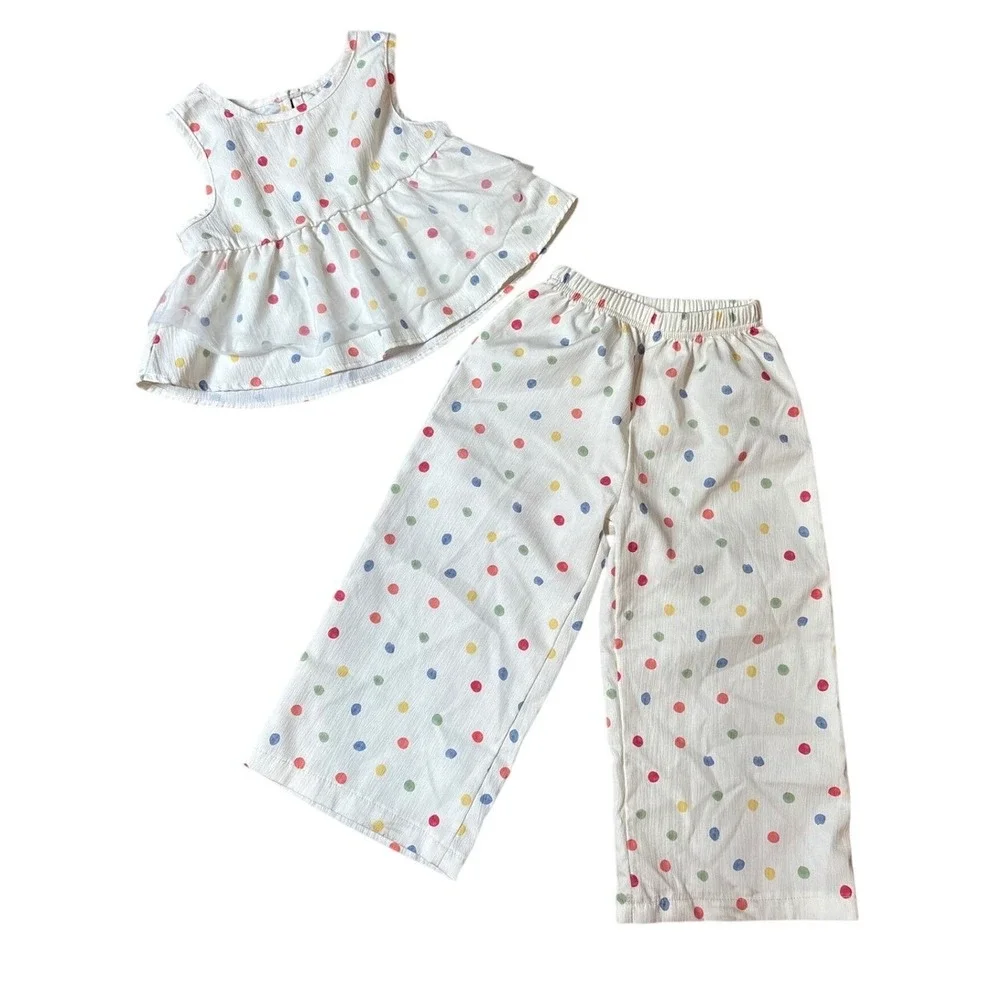 Foshan Wonderful Polka Dot Pant Set Girls White Multi Boho SIZE 2-3Y